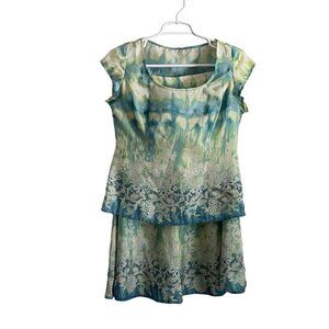 Dorothee Bis Wmn 10 Vintage 100% Silk Green/White Top & Skirt Vintage Outfit NWT